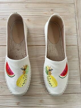 J.Crew Embroidered Espadrilles Fruit Print Size 10 Canvas Summer Flats